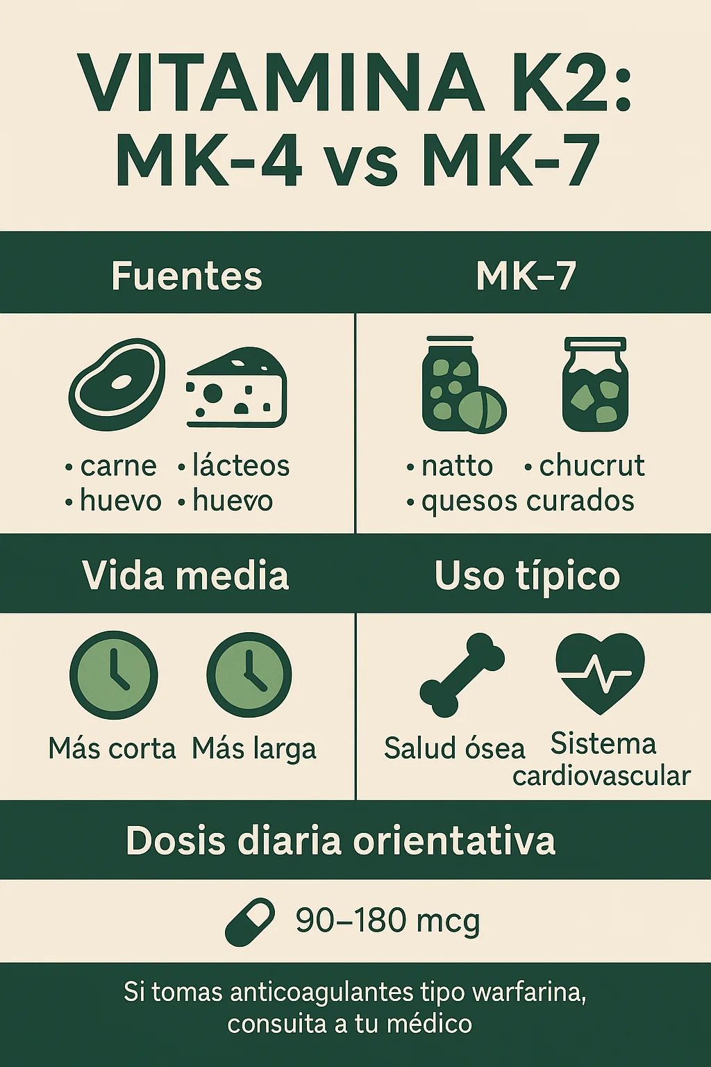 Diferencias entre vitamina K2 MK-4 y MK-7 infografía