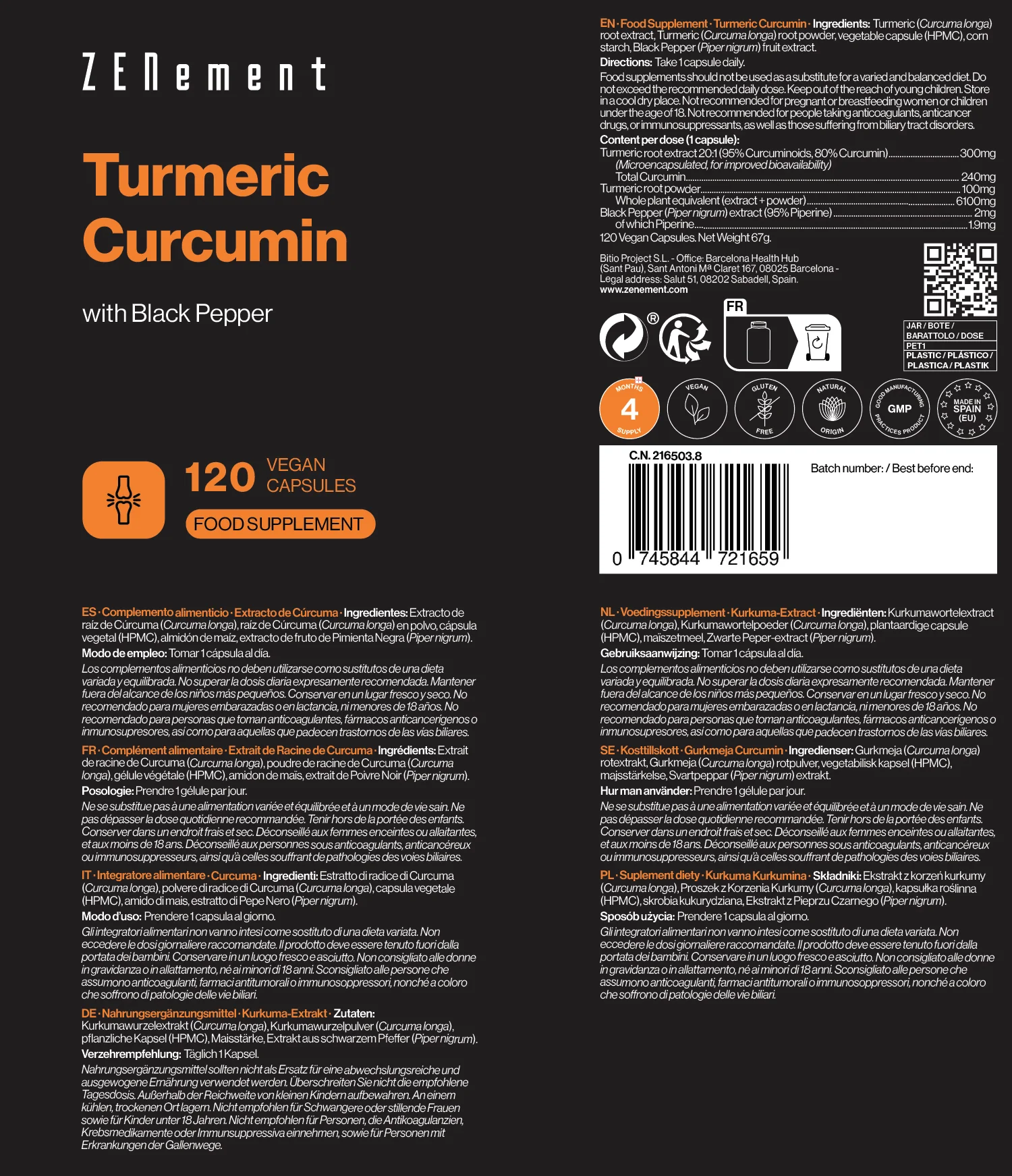 EXTRACTO DE CÚRCUMA CON PIMIENTA NEGRA 120 - ZENEMENT - Imagen 4