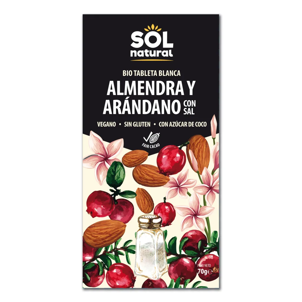 Chocolate Blanco con Almendras y Arándanos BIO
